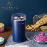 Mini electric spice grinder in blue compact design for kitchen use