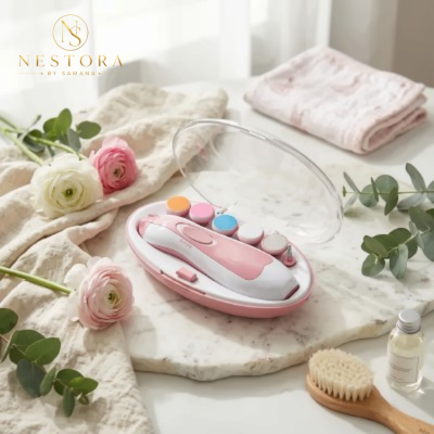 Baby electric nail trimmer with multiple nail care attachments and storage case