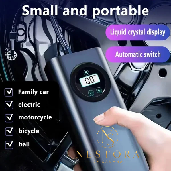 Portable digital air compressor tyre inflator for cars bikes and sports balls