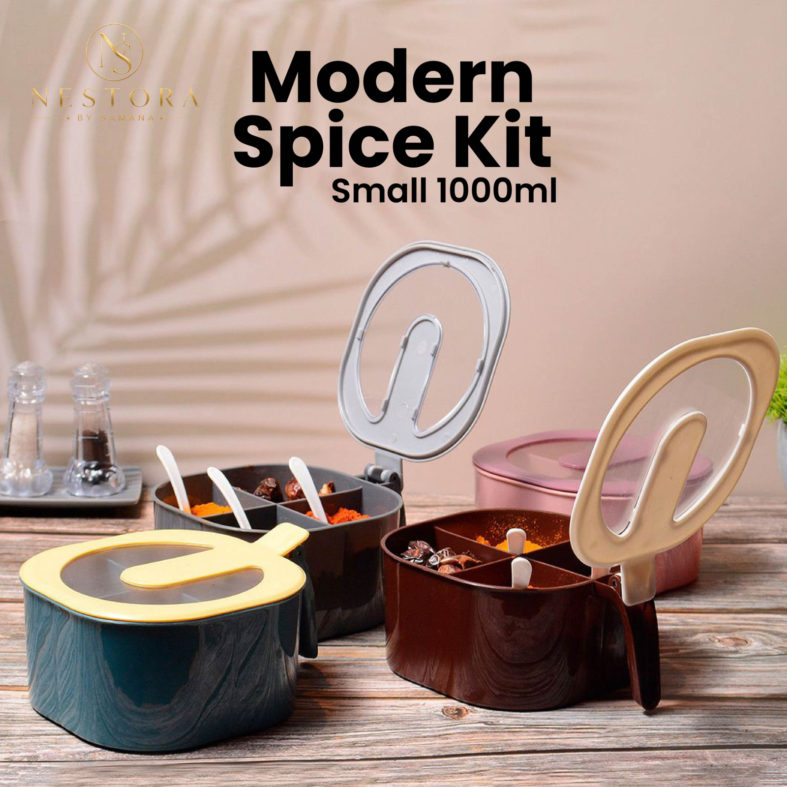 Untitled design (29) 1000ml Spice Box – Multi-Compartment Masala Storage Container with Spoons - Image 1