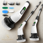 Electric spin cleaning brush with multiple interchangeable scrubber heads