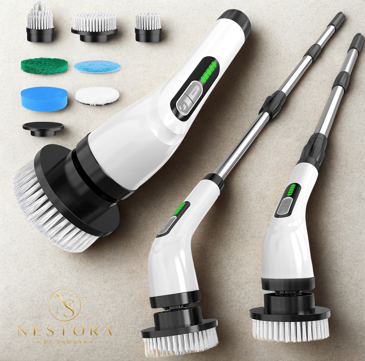 Untitled design (3) Electric spin cleaning brush with multiple interchangeable scrubber heads