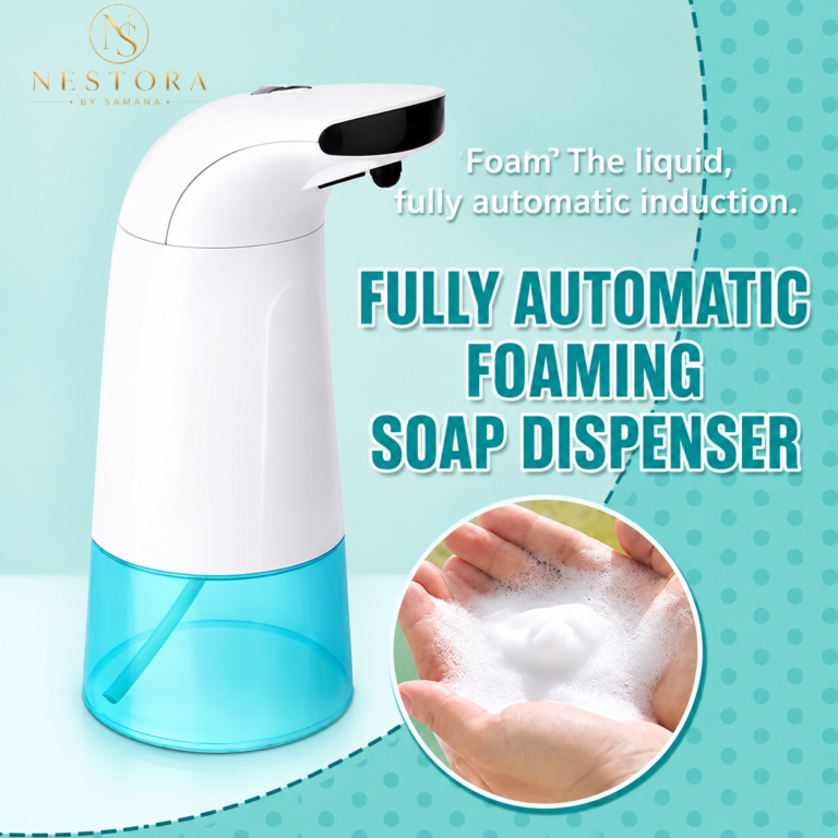 Automatic touchless foaming soap dispenser with transparent blue reservoir