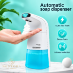 Automatic touchless foaming soap dispenser with transparent blue reservoir