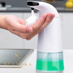 Automatic touchless foaming soap dispenser with transparent blue reservoir