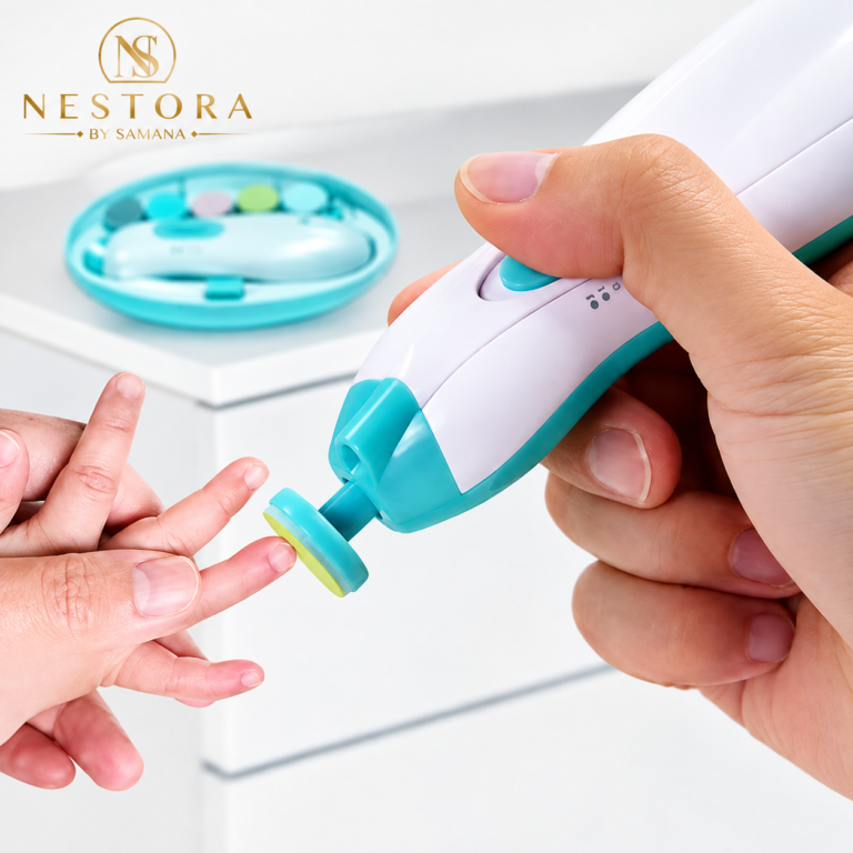 Baby electric nail trimmer with multiple nail care attachments and storage case