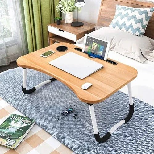 Portable folding laptop bed table for work and study